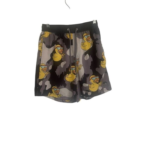 Neff Men Black Gray Yellow Duck Sunglasses Swim Trunks Stretch Boardshort Medium - Picture 1 of 9